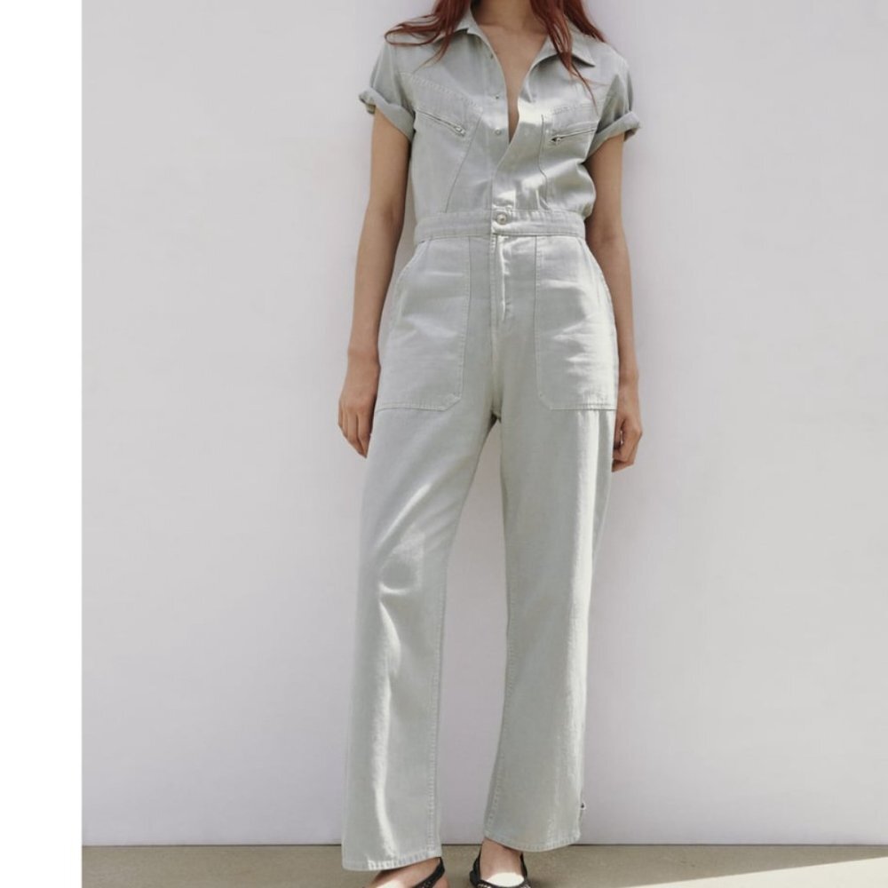 Zara denim cargo jumpsuit